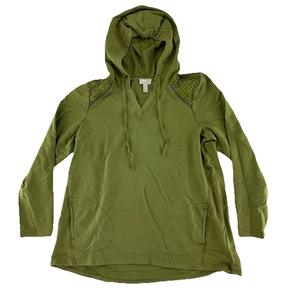 LOGO Life by Lori Goldstein French Terry Pullover Hoodie Sweater Small Green